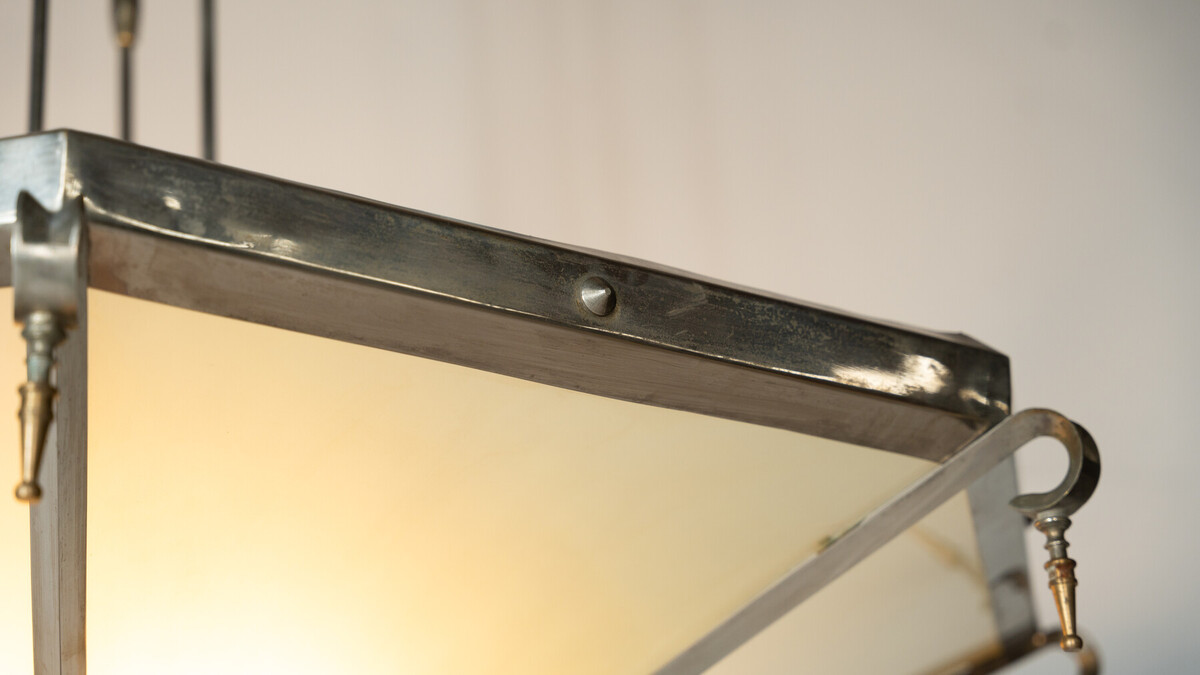 Large Art Deco Ceiling light, Glass and Metal, 1930s