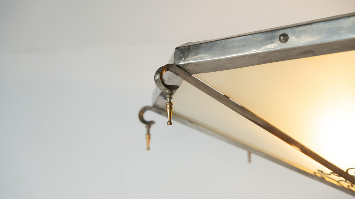 Large Art Deco Ceiling light, Glass and Metal, 1930s