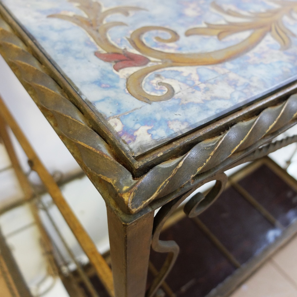 Large Italian Wrought Iron Console With Two Mirror Tops