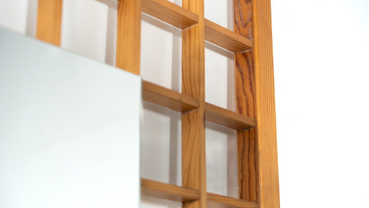 Large Mirror with Wooden Grid, Italy, 1960s