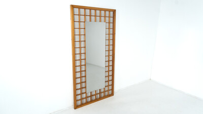 Large Mirror with Wooden Grid, Italy, 1960s