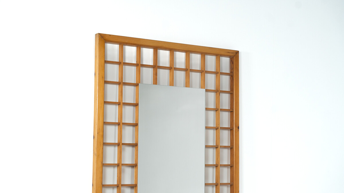 Large Mirror with Wooden Grid, Italy, 1960s