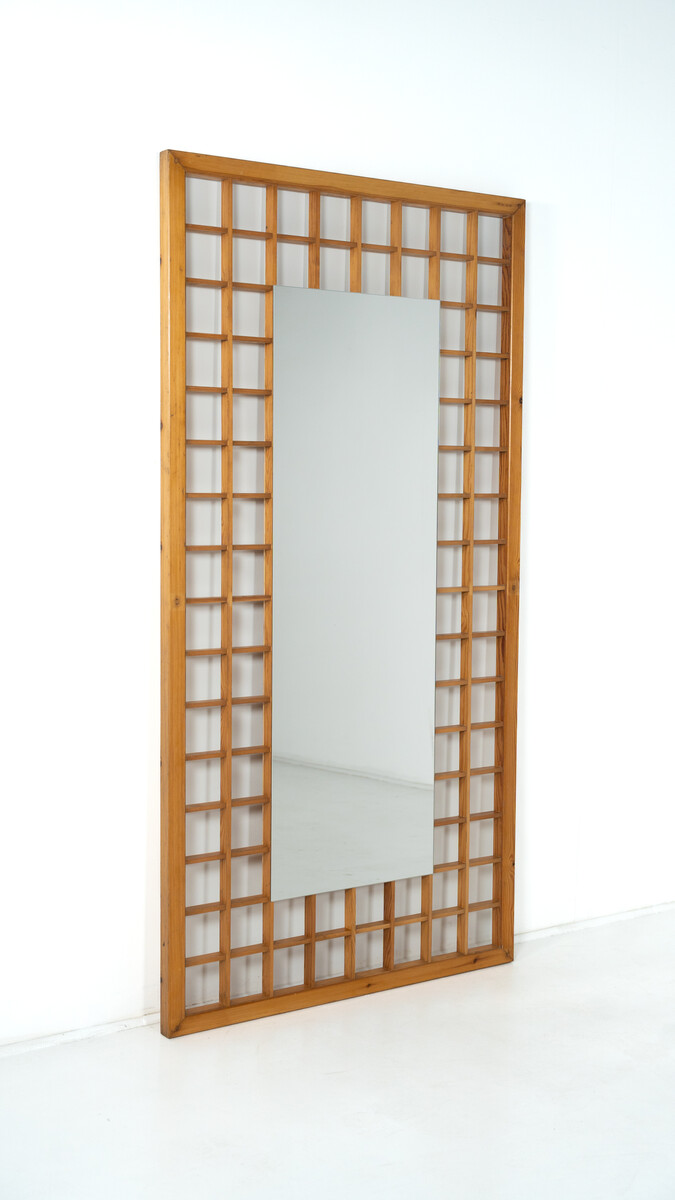 Large Mirror with Wooden Grid, Italy, 1960s