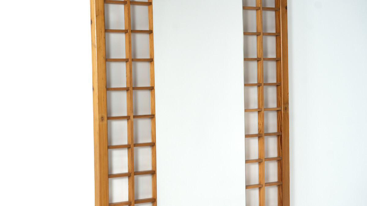 Large Mirror with Wooden Grid, Italy, 1960s