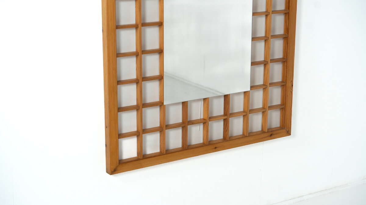 Large Mirror with Wooden Grid, Italy, 1960s