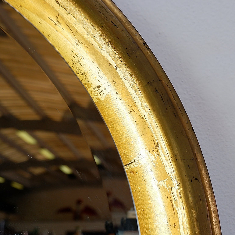 Large round wall light mirror gold leaf - 1960s