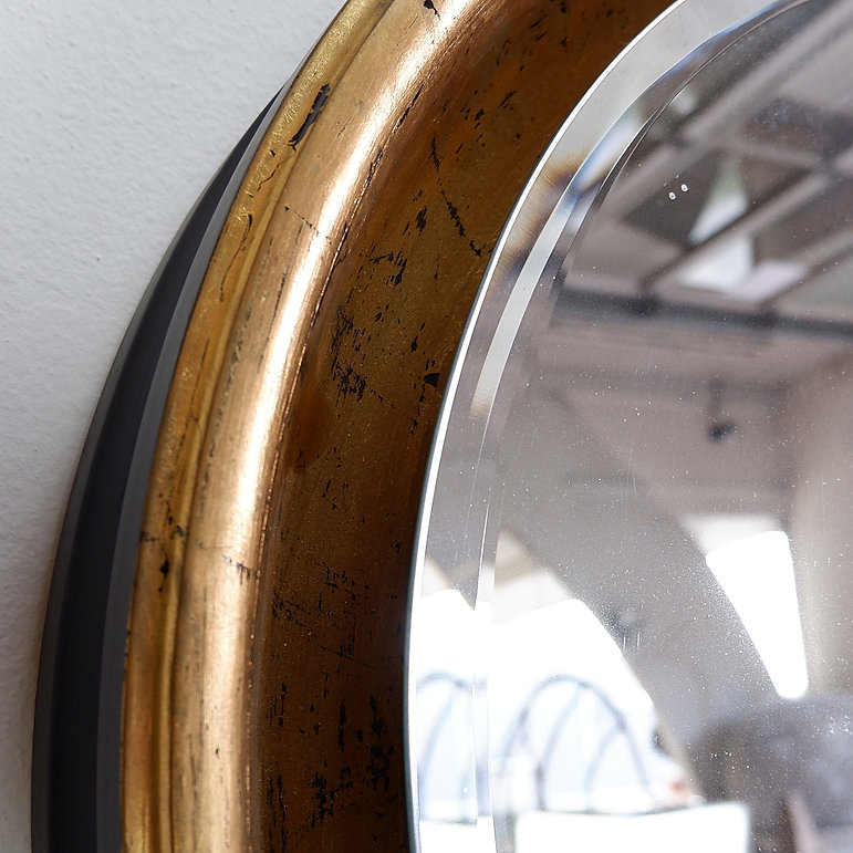 Large round wall light mirror gold leaf - 1960s