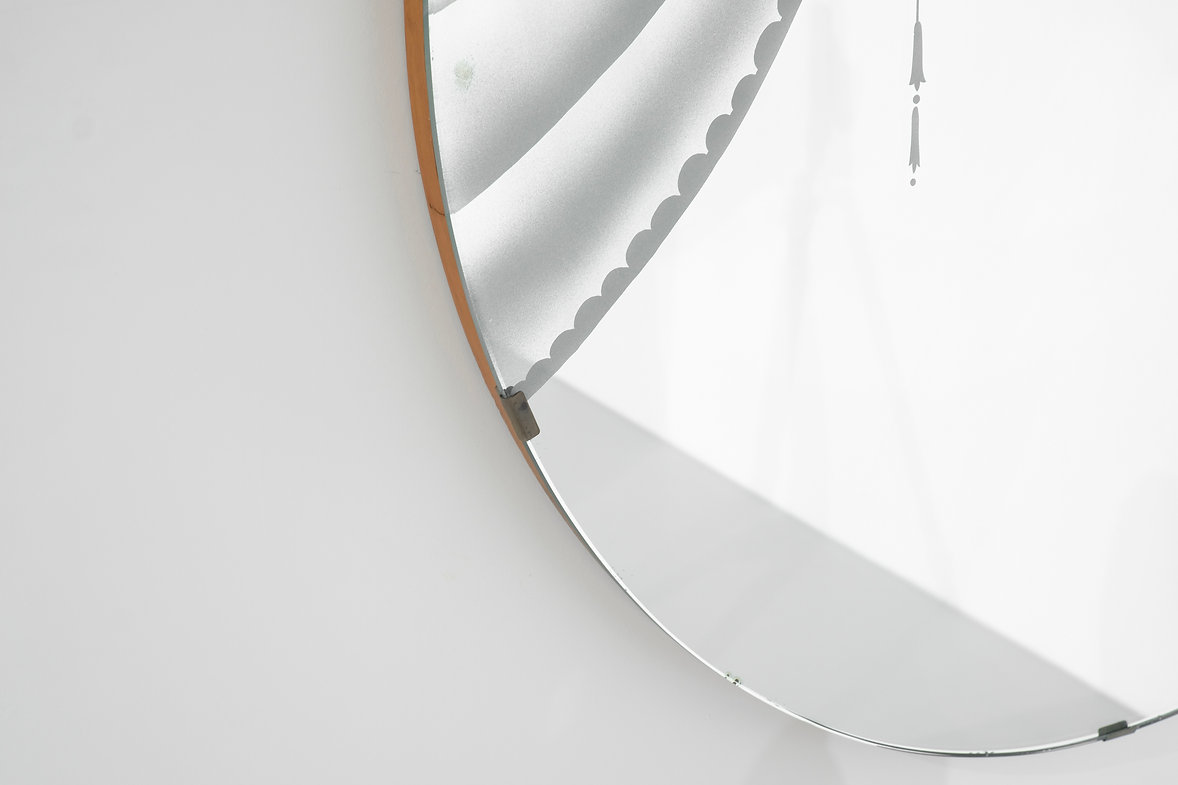 Large Vintage Mirror with silkscreen, from 1950s.