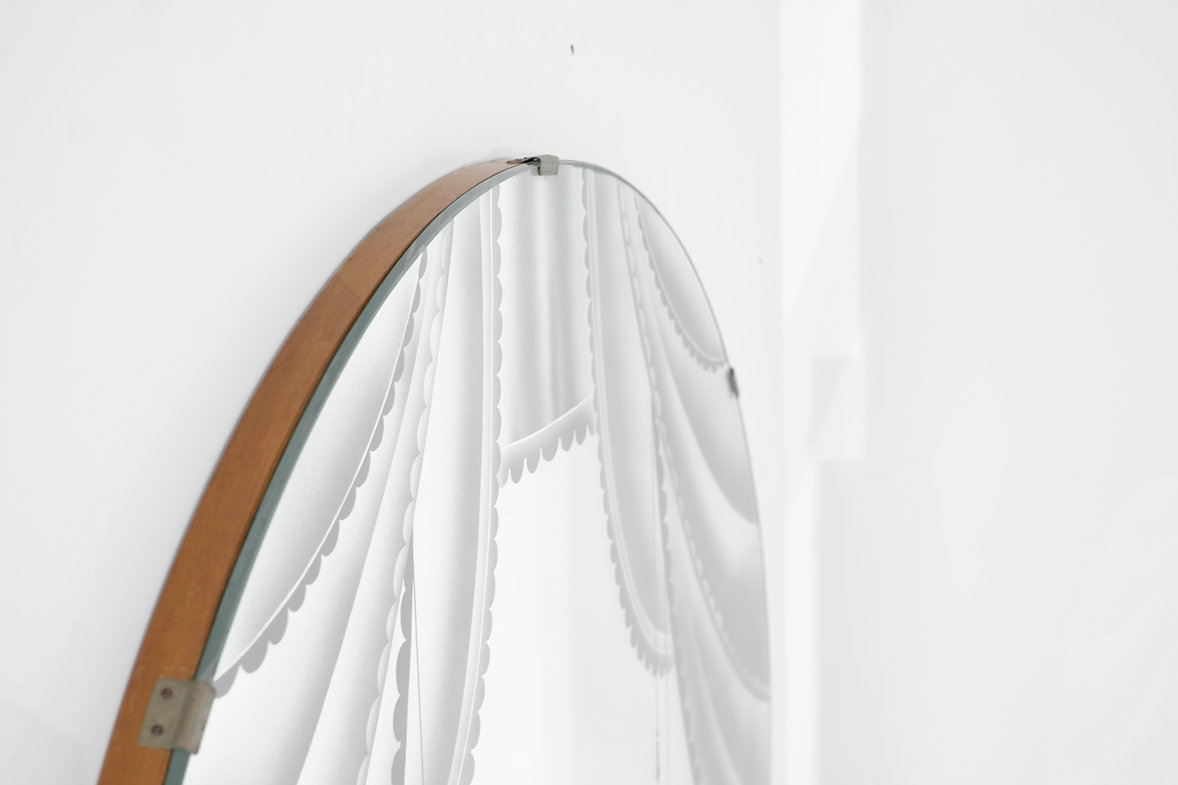 Large Vintage Mirror with silkscreen, from 1950s.