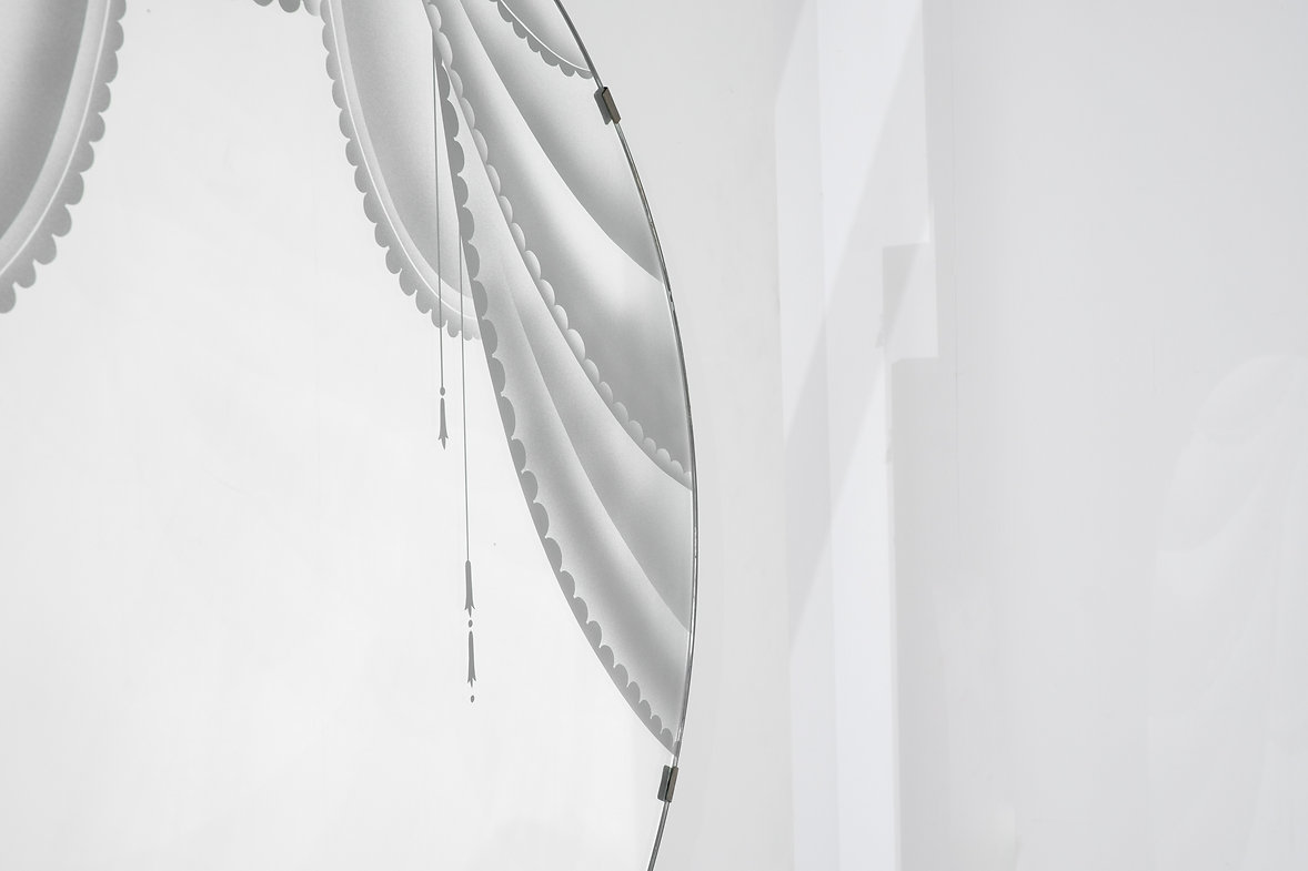 Large Vintage Mirror with silkscreen, from 1950s.