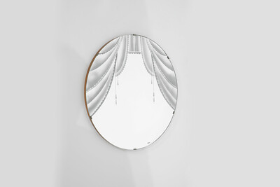 Large Vintage Mirror with silkscreen, from 1950s.
