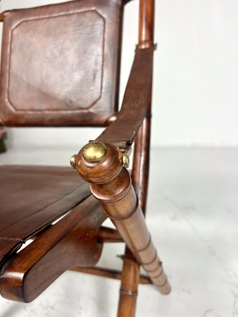 Leather And Wood Safari Armchair