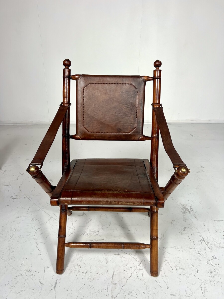 Leather And Wood Safari Armchair