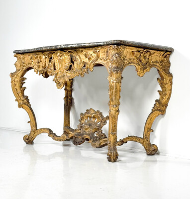 Louis XV Console In Giltwood And Marble Top, 18th