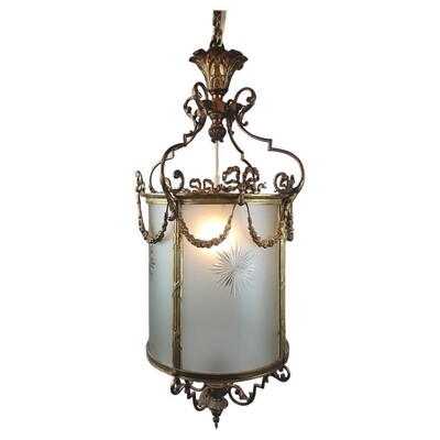 Louis XVI Style Hallway Lantern In Bronze And Brass, 1900s