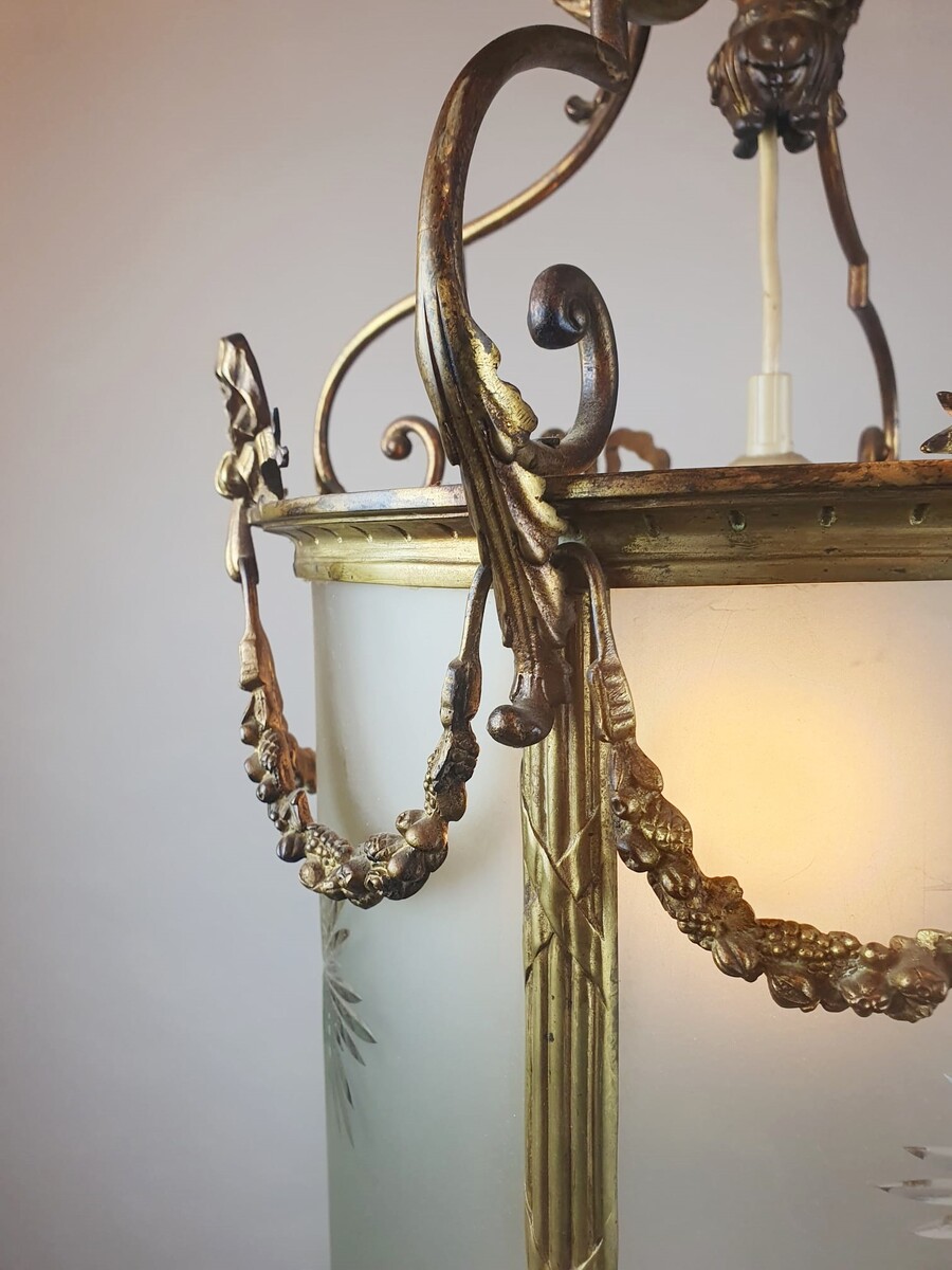 Louis XVI Style Hallway Lantern In Bronze And Brass, 1900s