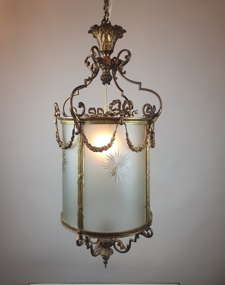 Louis XVI Style Hallway Lantern In Bronze And Brass, 1900s