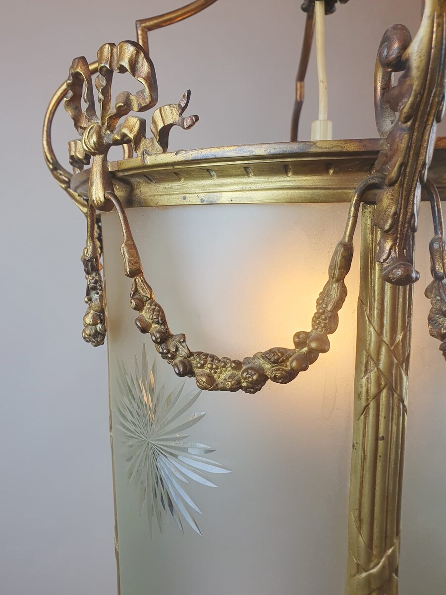 Louis XVI Style Hallway Lantern In Bronze And Brass, 1900s