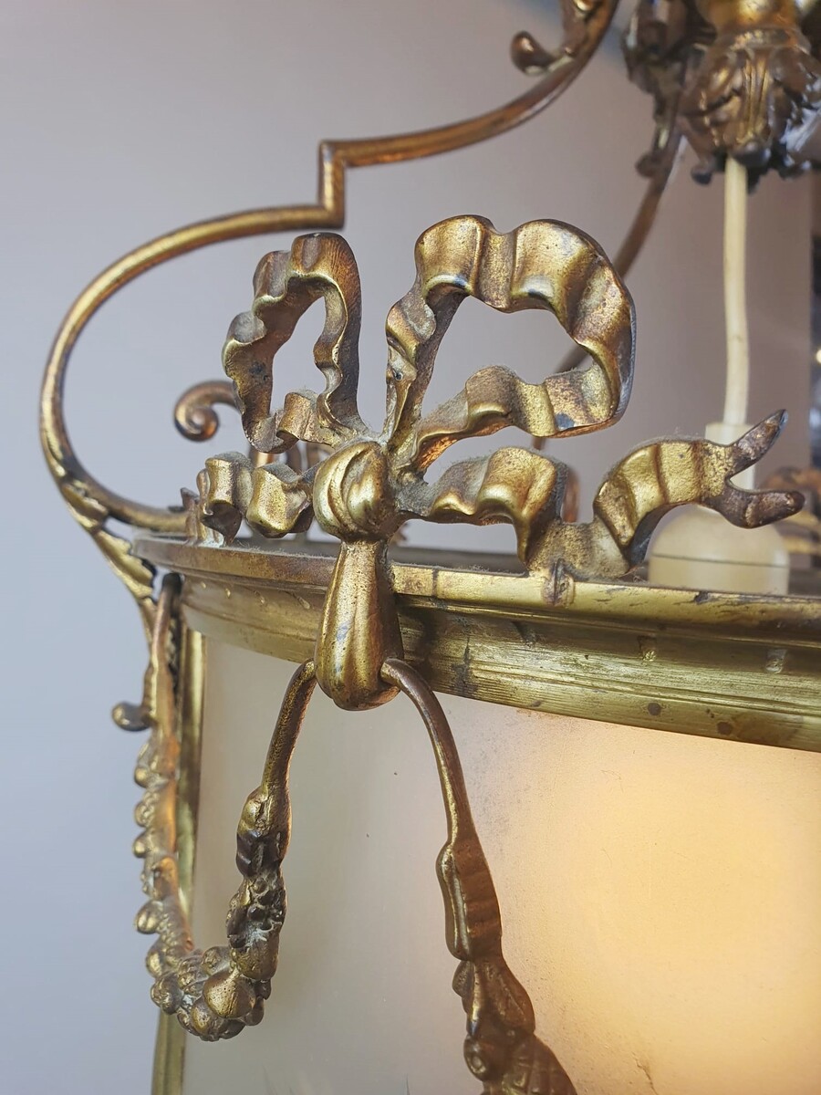 Louis XVI Style Hallway Lantern In Bronze And Brass, 1900s