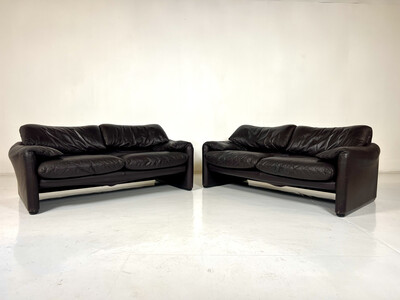 Maralunga Sofa by Vico Magistretti for Cassina, Brown Leather, 1973 - 2 available
