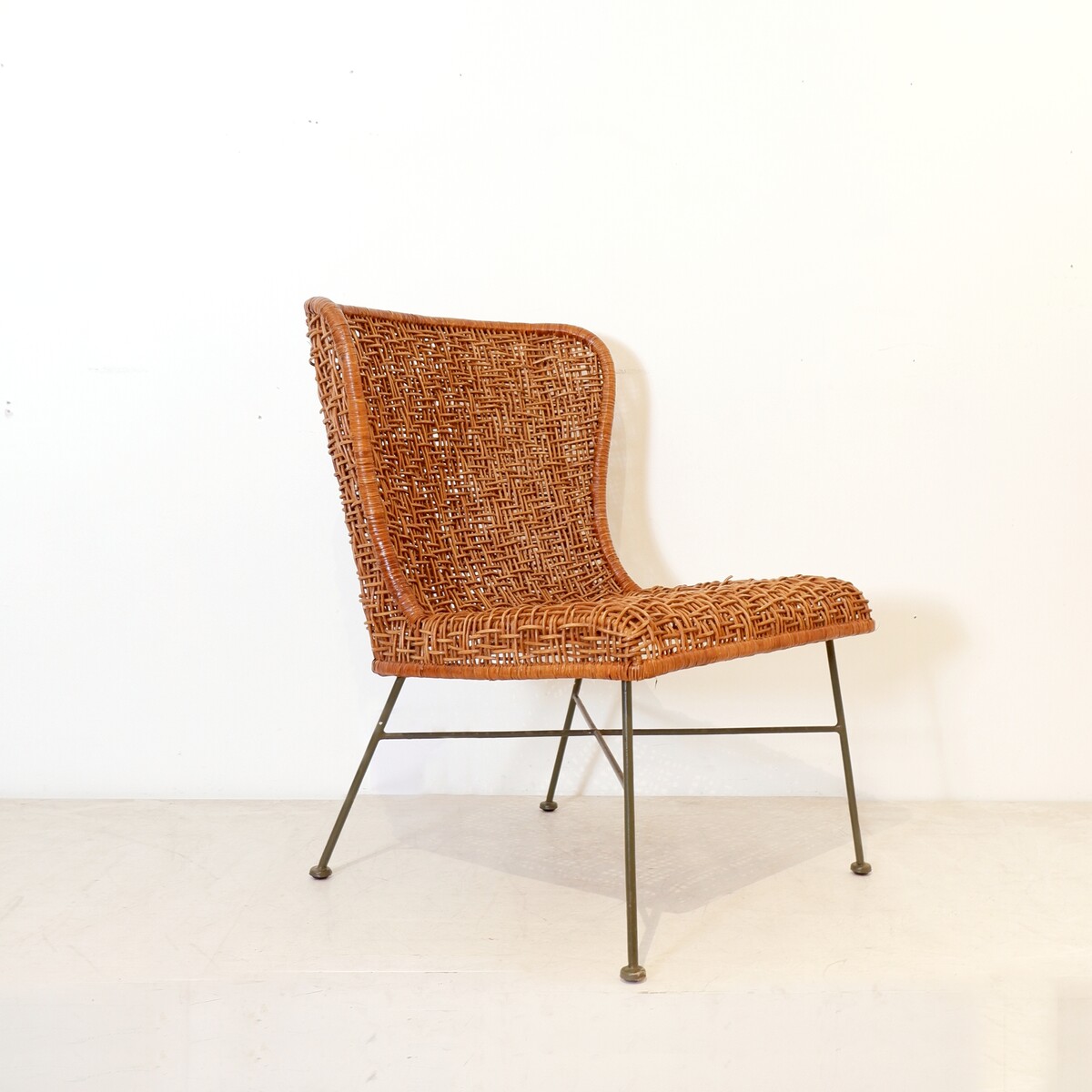 Metal and woven rattan side chair 