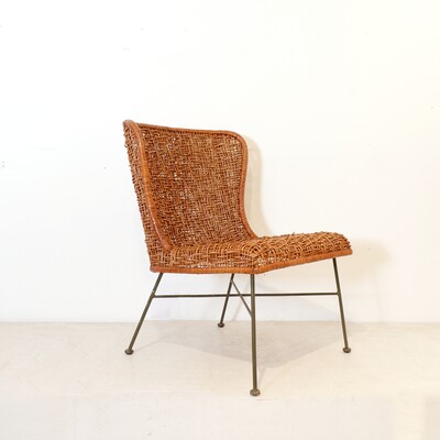 Metal and woven rattan side chair 