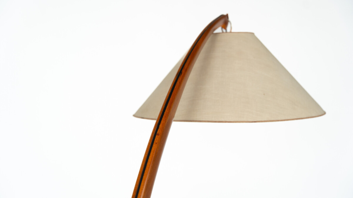 Mid-Century Arc Floor Lamp, Wood, Italy, 1950s