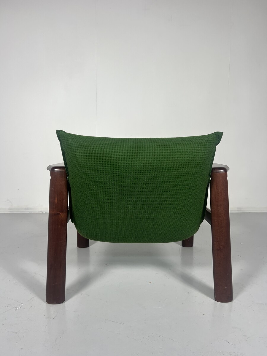 Mid-Century Armchair, Green Fabric & Wood, Italy, 1960