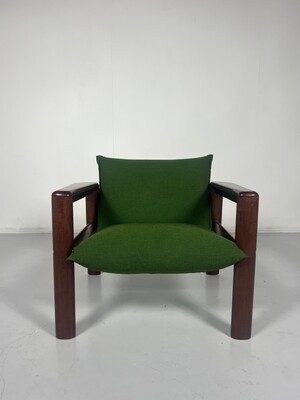 Mid-Century Armchair, Green Fabric & Wood, Italy, 1960
