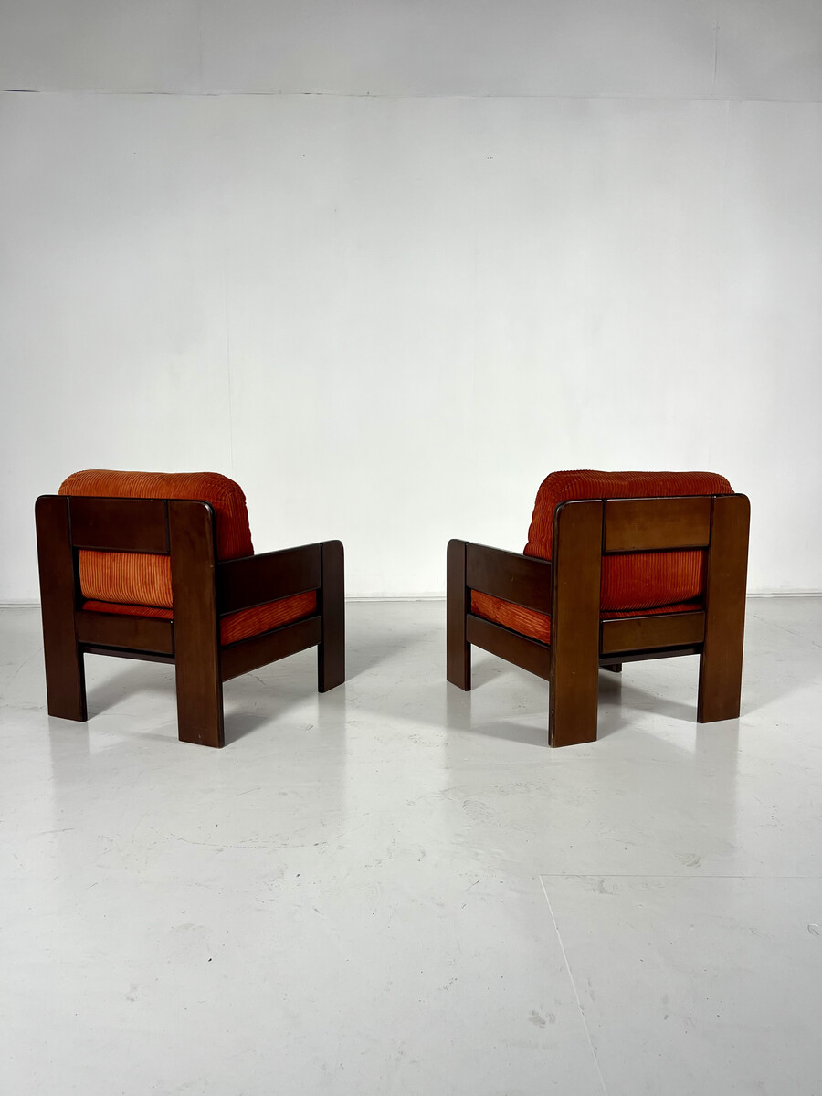 Mid-Century Armchairs, Original Orange Velvet, Italy, 1970s