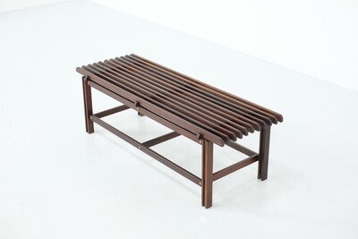 Mid century Bench in wood with adjustable black wooden seats, Italy, 1960s.