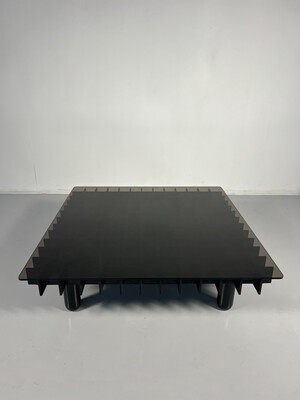Mid-Century Black Wood and Glass Coffee Table in the style of Gianfranco Frattini, Italy, 1970s