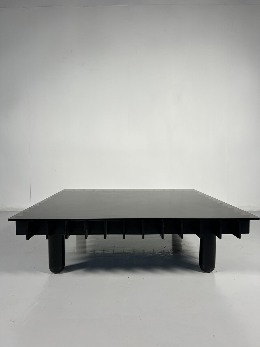Mid-Century Black Wood and Glass Coffee Table in the style of Gianfranco Frattini, Italy, 1970s