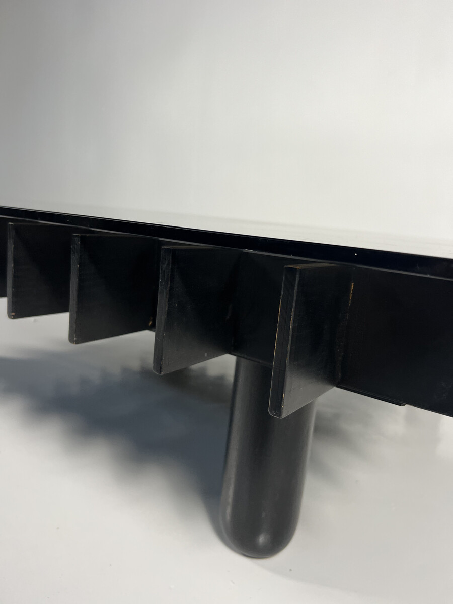 Mid-Century Black Wood and Glass Coffee Table in the style of Gianfranco Frattini, Italy, 1970s