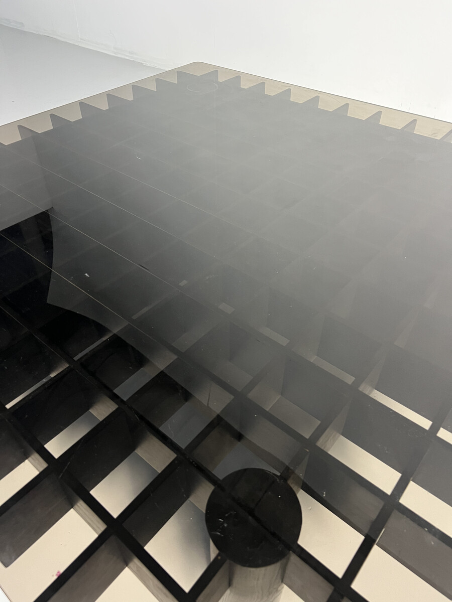 Mid-Century Black Wood and Glass Coffee Table in the style of Gianfranco Frattini, Italy, 1970s