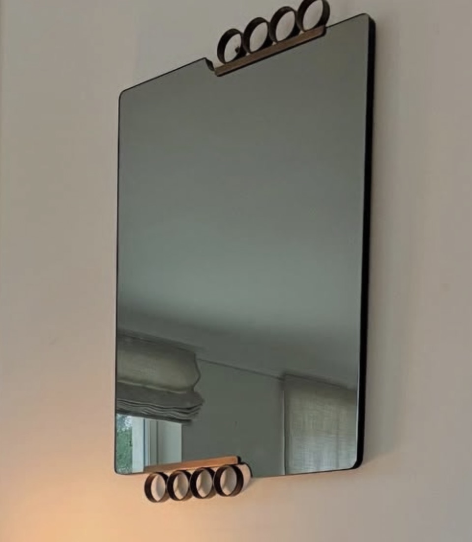 Mid-Century Brass Smoked Grey Mirror, Italian Design Manufacture by Modernindustria, 1970s
