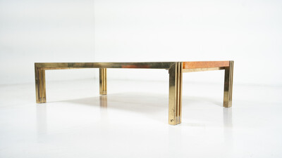 Mid-Century Burl Wood and Brass Coffee Table