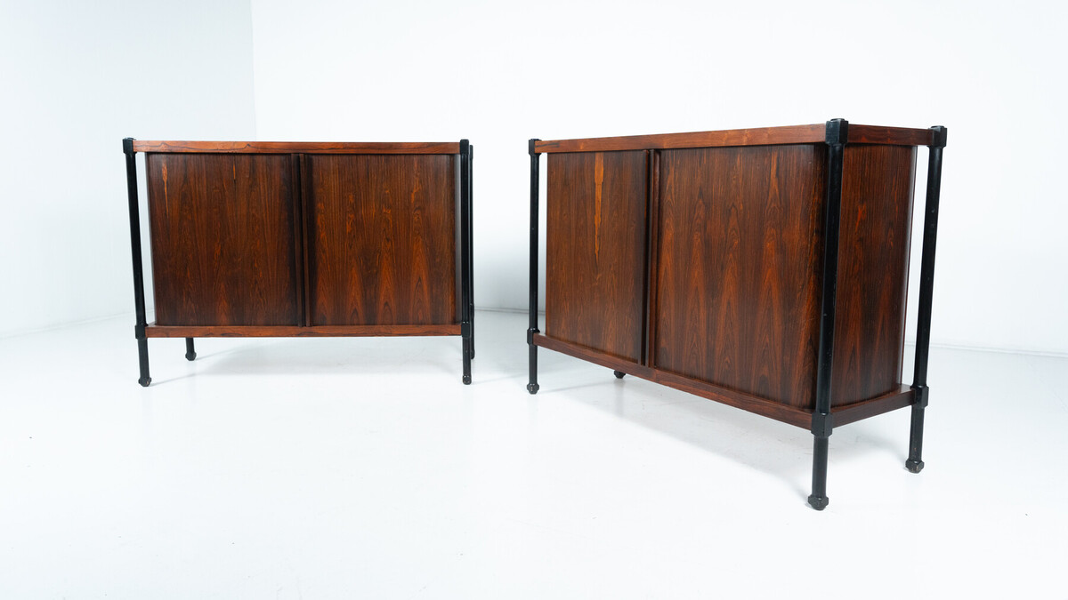 Mid-Century Cabinet with Rollers Shutters by Antonio Proserpio, Wood, Italy, 1960s - 2 Available