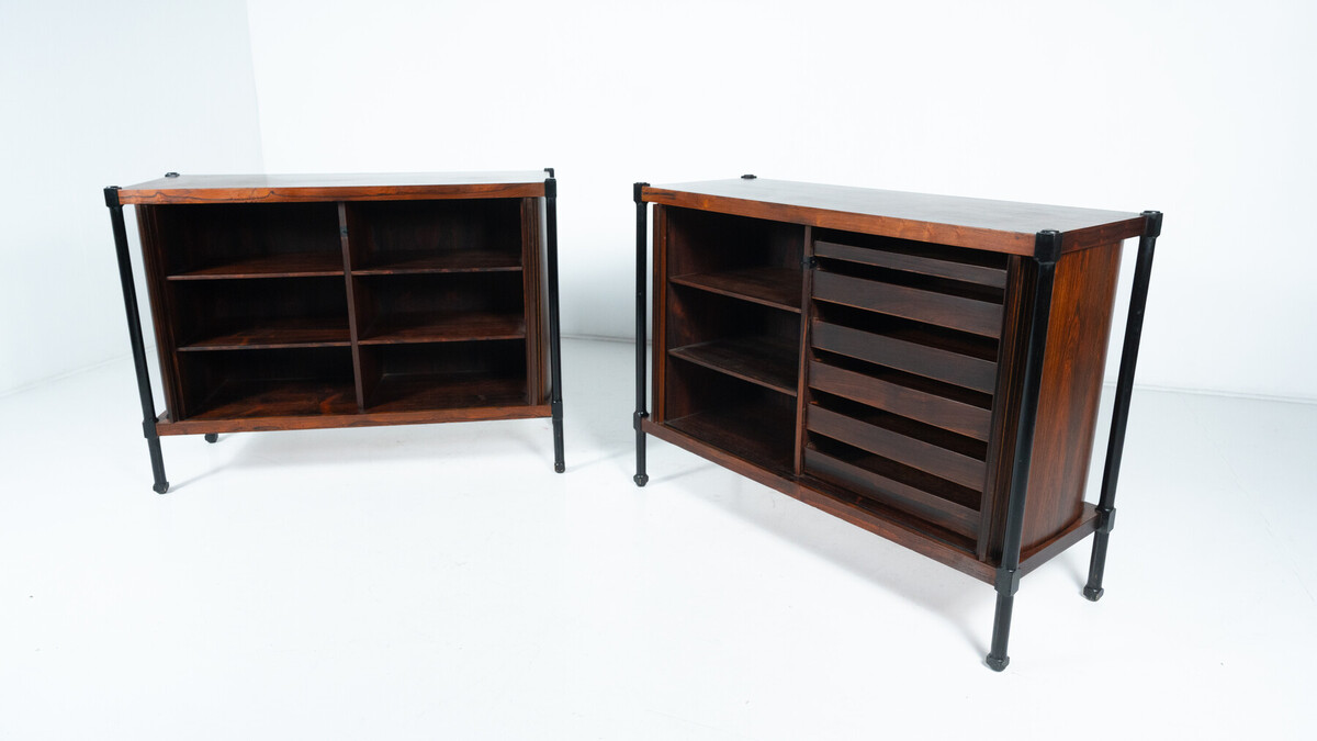 Mid-Century Cabinet with Rollers Shutters by Antonio Proserpio, Wood, Italy, 1960s - 2 Available