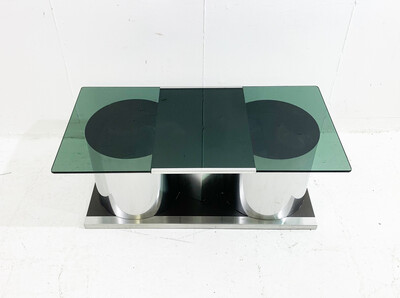 Mid-century chrome and smoked glass modulable cocktail coffee table - Italy 1970s