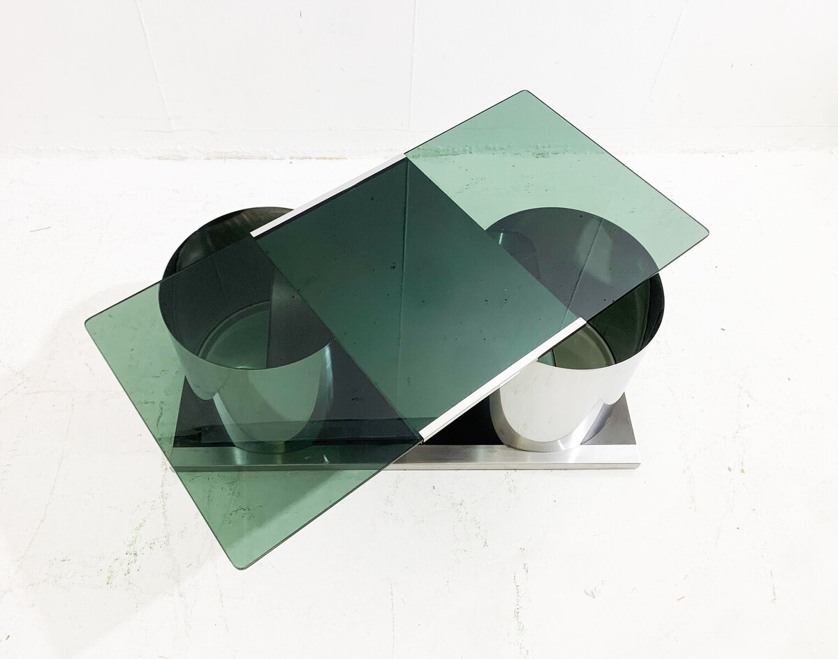 Mid-century chrome and smoked glass modulable cocktail coffee table - Italy 1970s