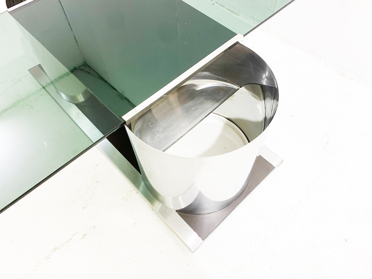 Mid-century chrome and smoked glass modulable cocktail coffee table - Italy 1970s