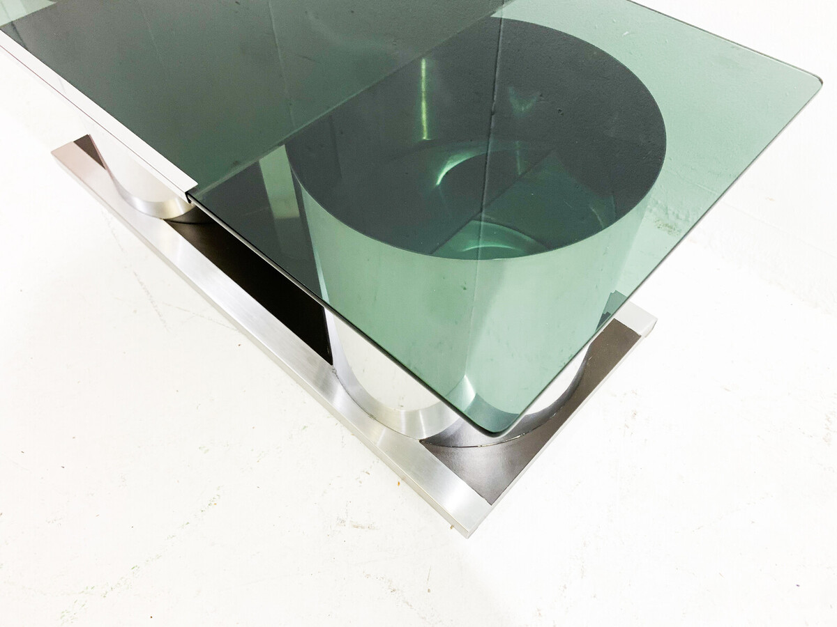 Mid-century chrome and smoked glass modulable cocktail coffee table - Italy 1970s