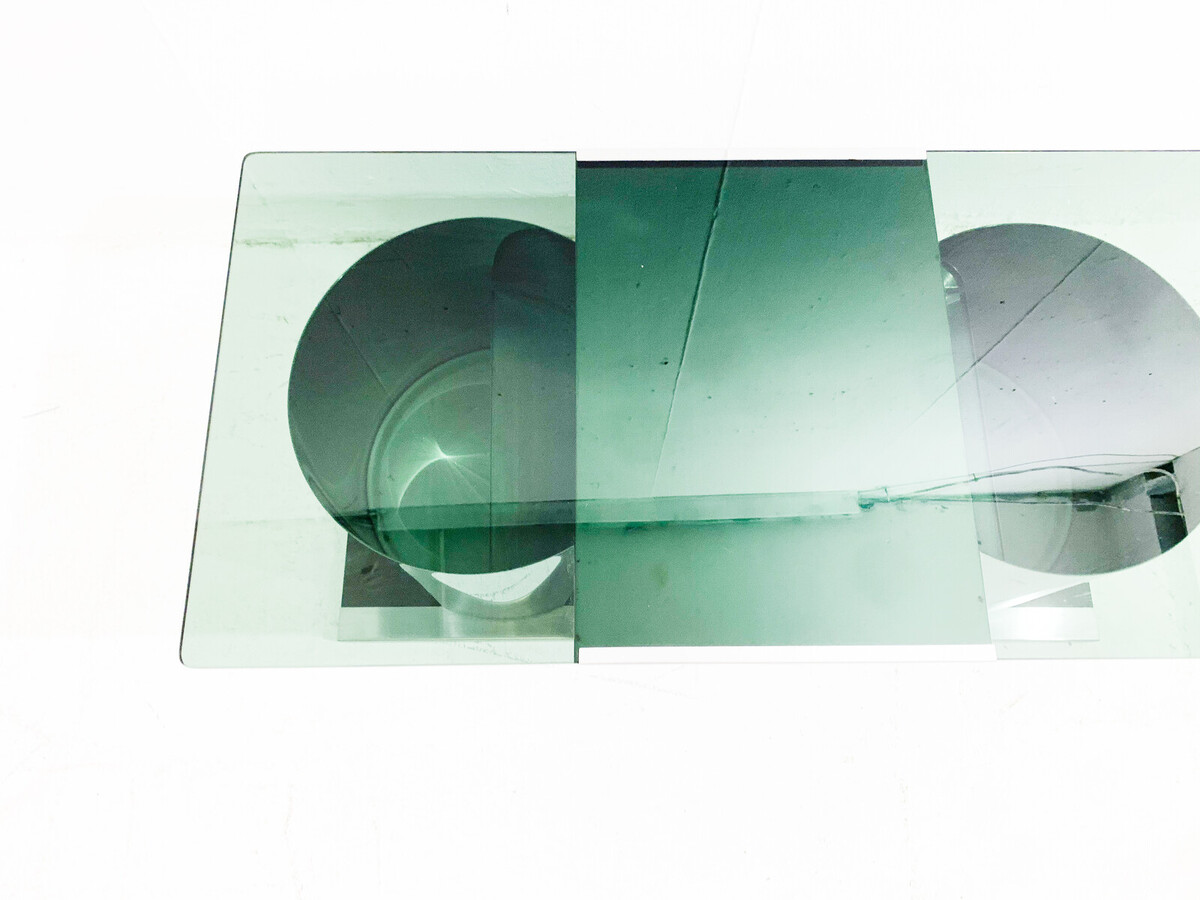 Mid-century chrome and smoked glass modulable cocktail coffee table - Italy 1970s