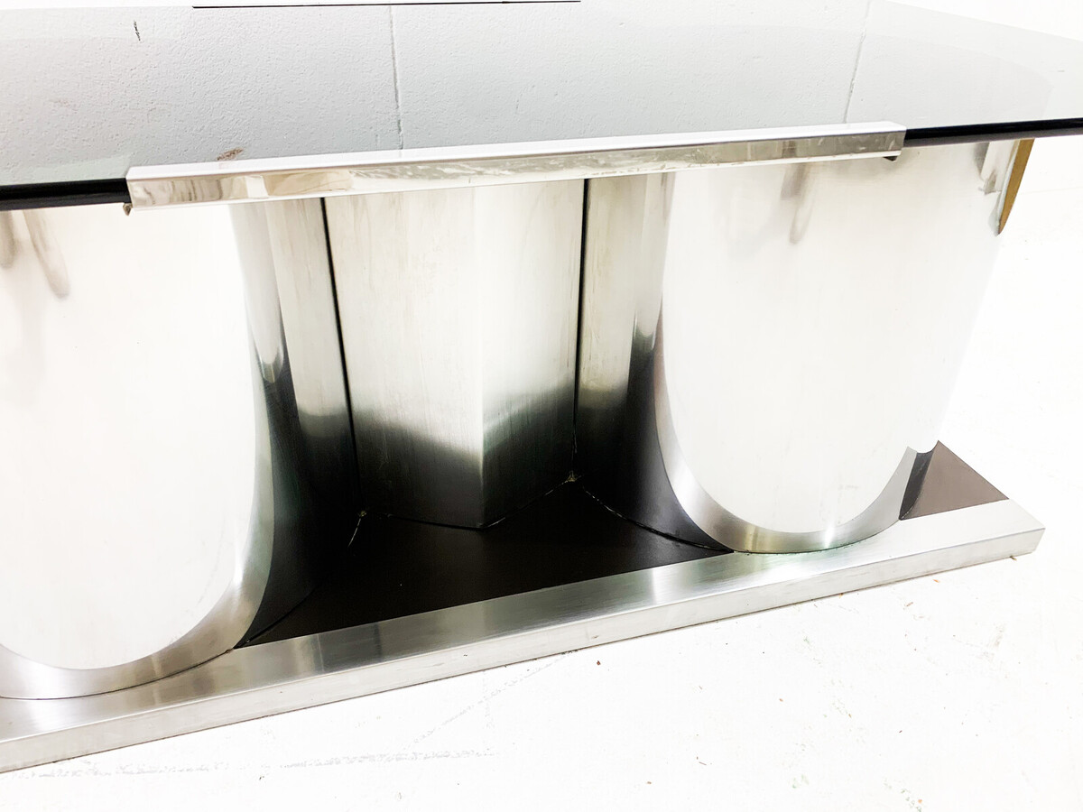 Mid-century chrome and smoked glass modulable cocktail coffee table - Italy 1970s