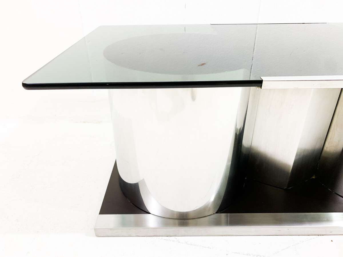 Mid-century chrome and smoked glass modulable cocktail coffee table - Italy 1970s