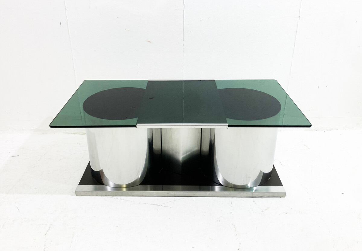 Mid-century chrome and smoked glass modulable cocktail coffee table - Italy 1970s