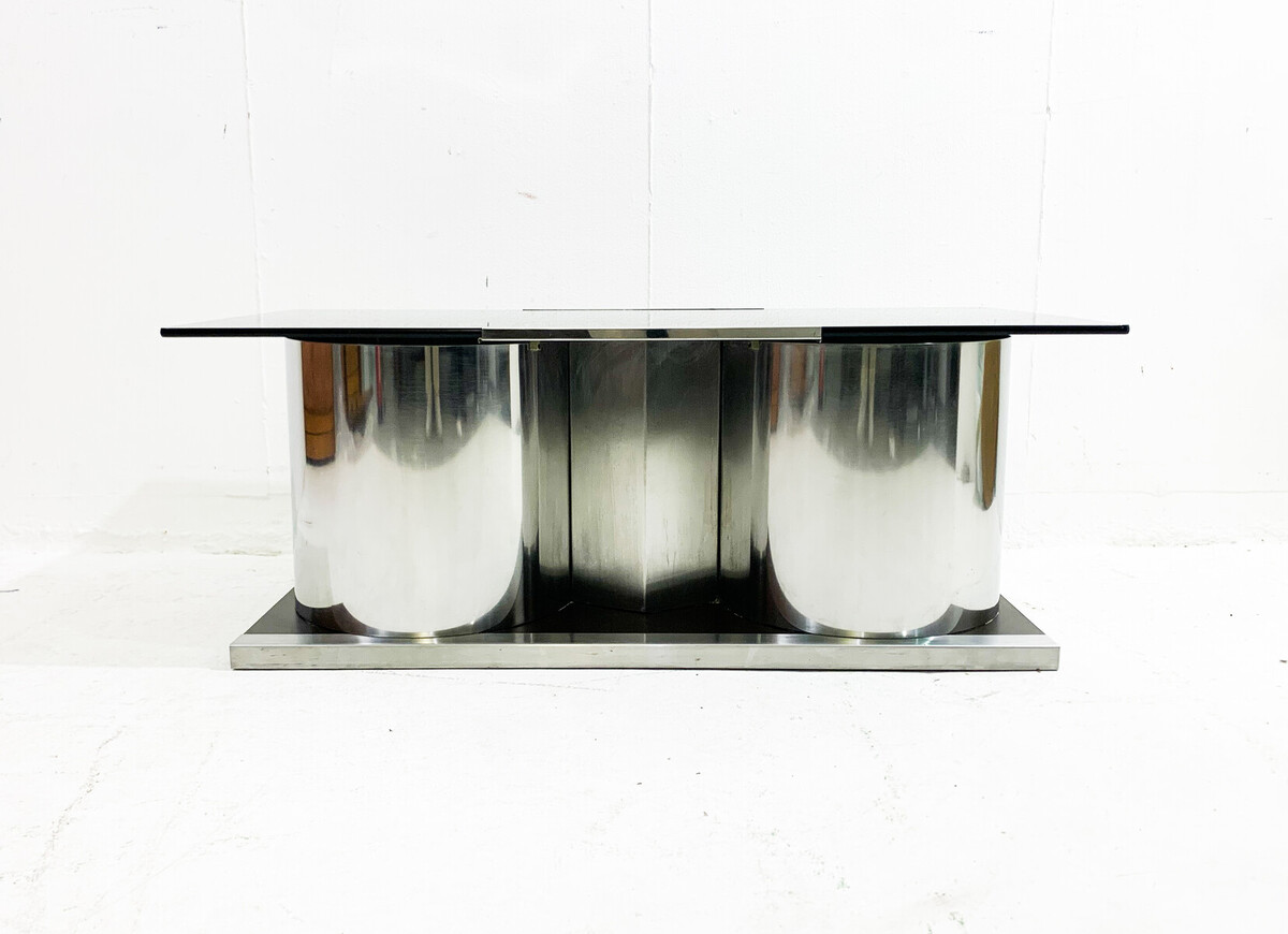 Mid-century chrome and smoked glass modulable cocktail coffee table - Italy 1970s