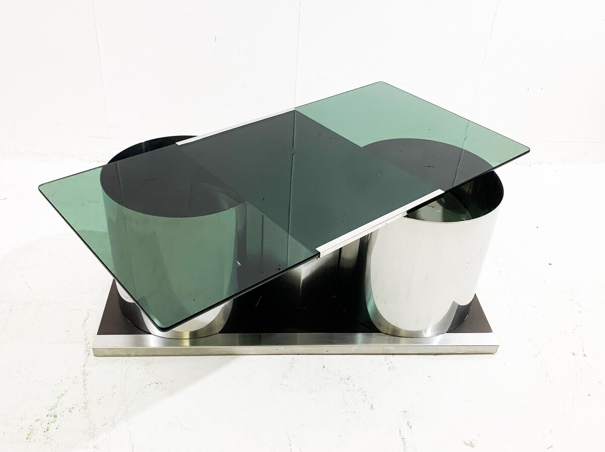 Mid-century chrome and smoked glass modulable cocktail coffee table - Italy 1970s