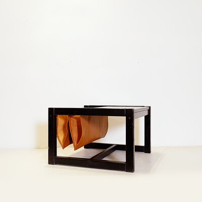 Mid-Century Coffee table with leather magazine rack